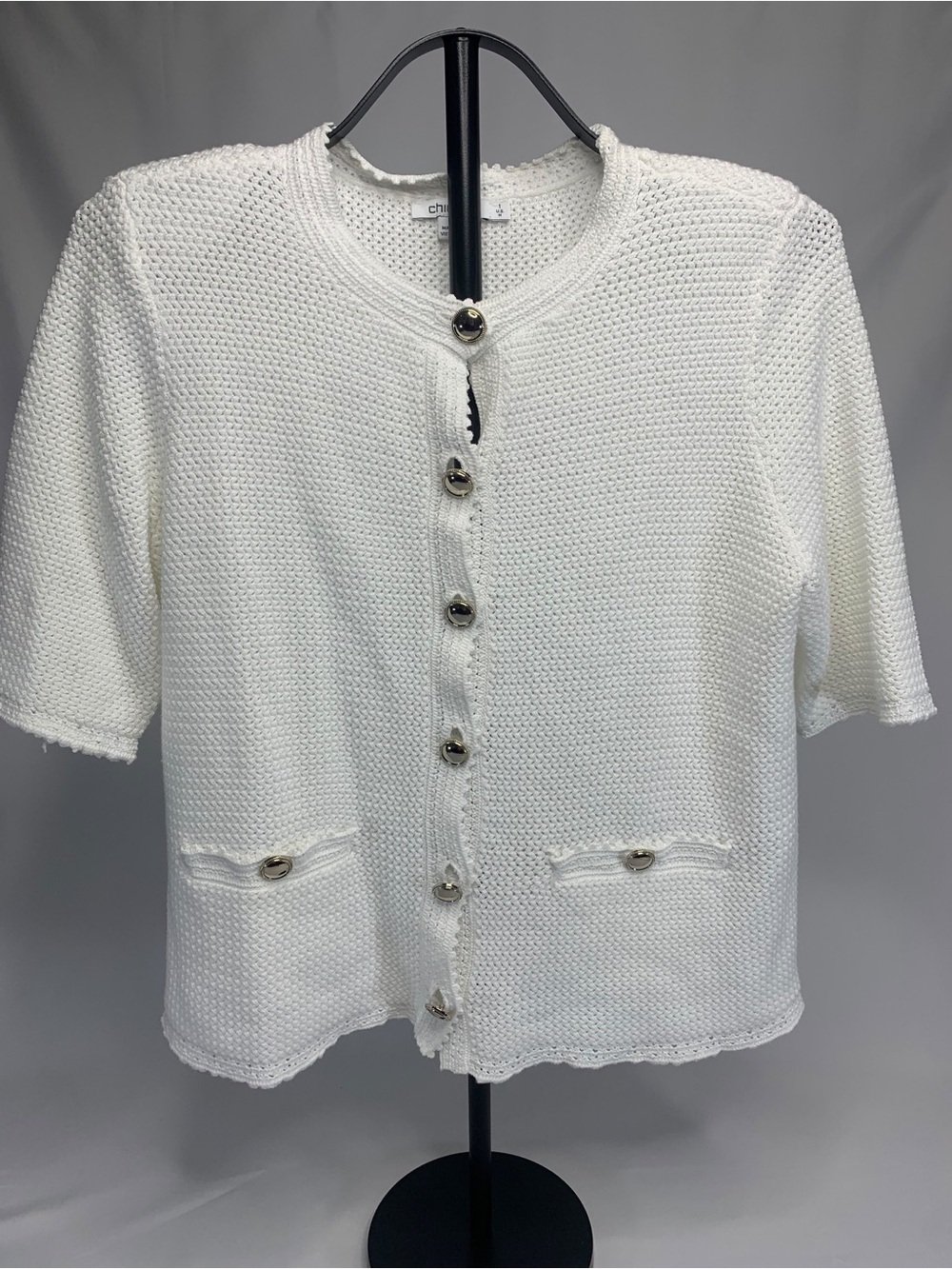 Chicos White Knit Short-Sleeve Cardigan